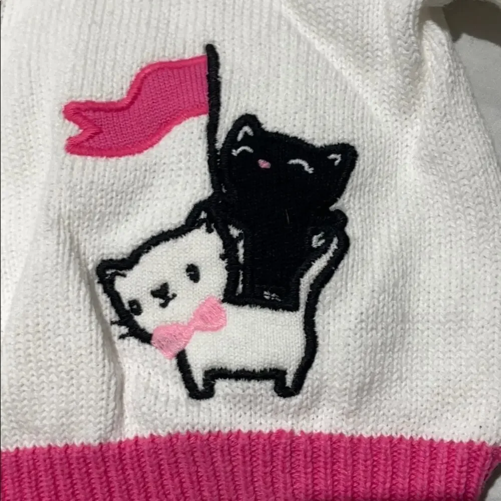 Gymboree 18-24m 💯cotton sweater white black cats meow euc easter spring summer
